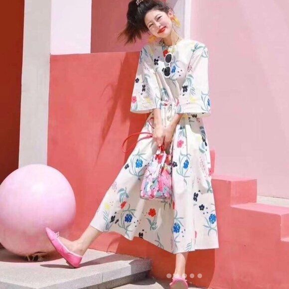 Marimekko Fiaali Herbaario Cotton Poplin Floral Dress Size 34/4 - Picture 2 of 15